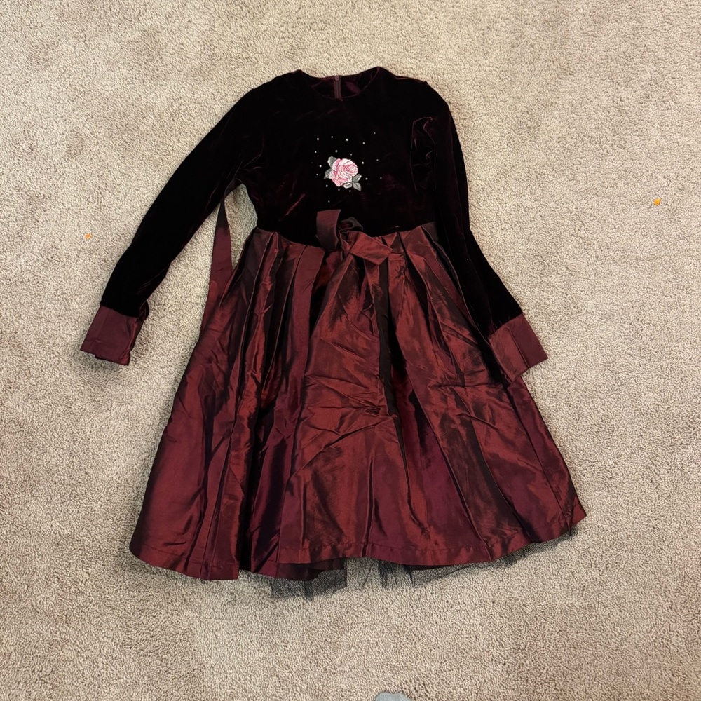 Girl Velvet Formal Long Sleeves Midi Dress 160/80